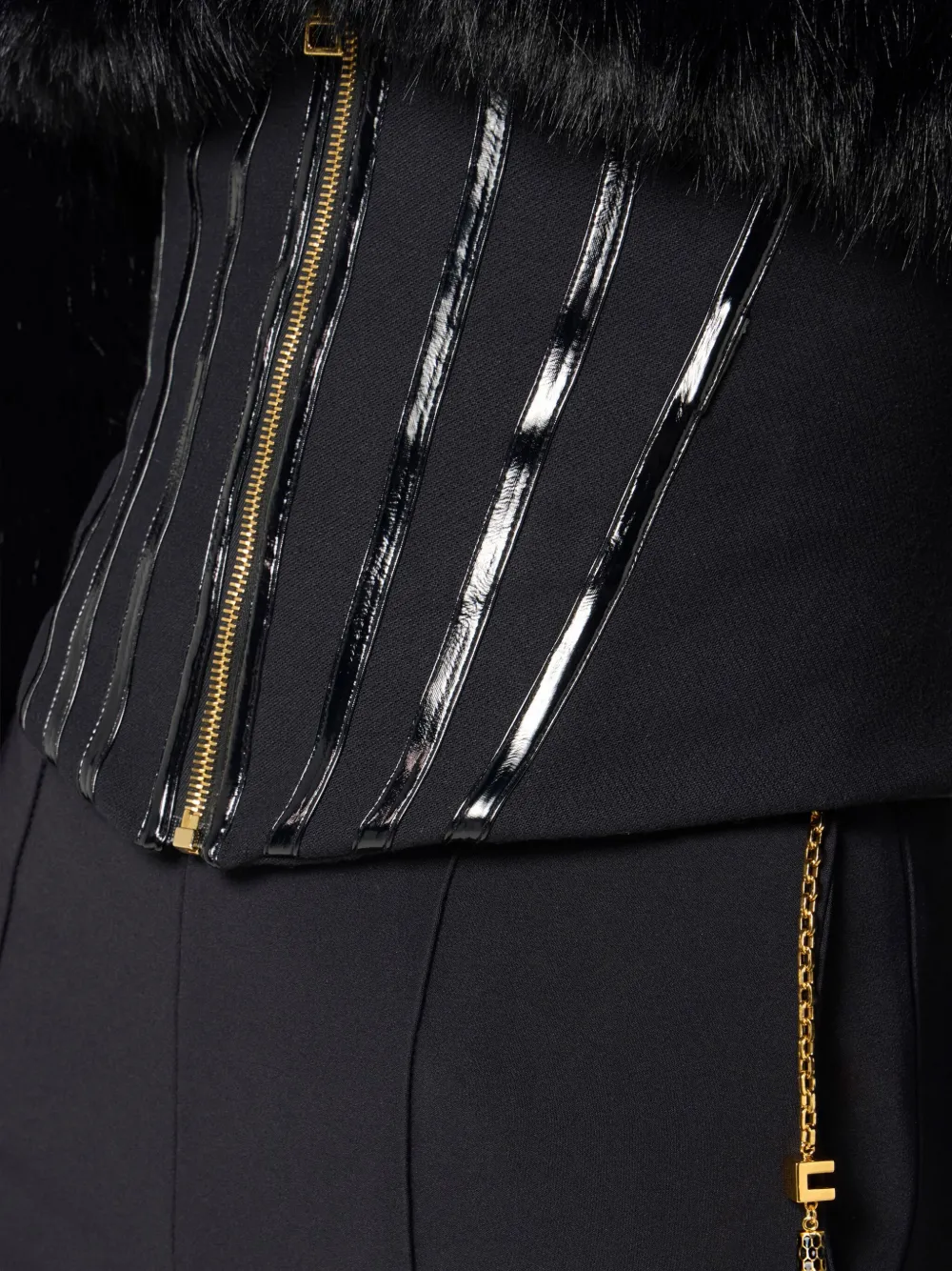 Elisabetta Franchi Lightweight Crepe Trousers With Jewel Chain In Black