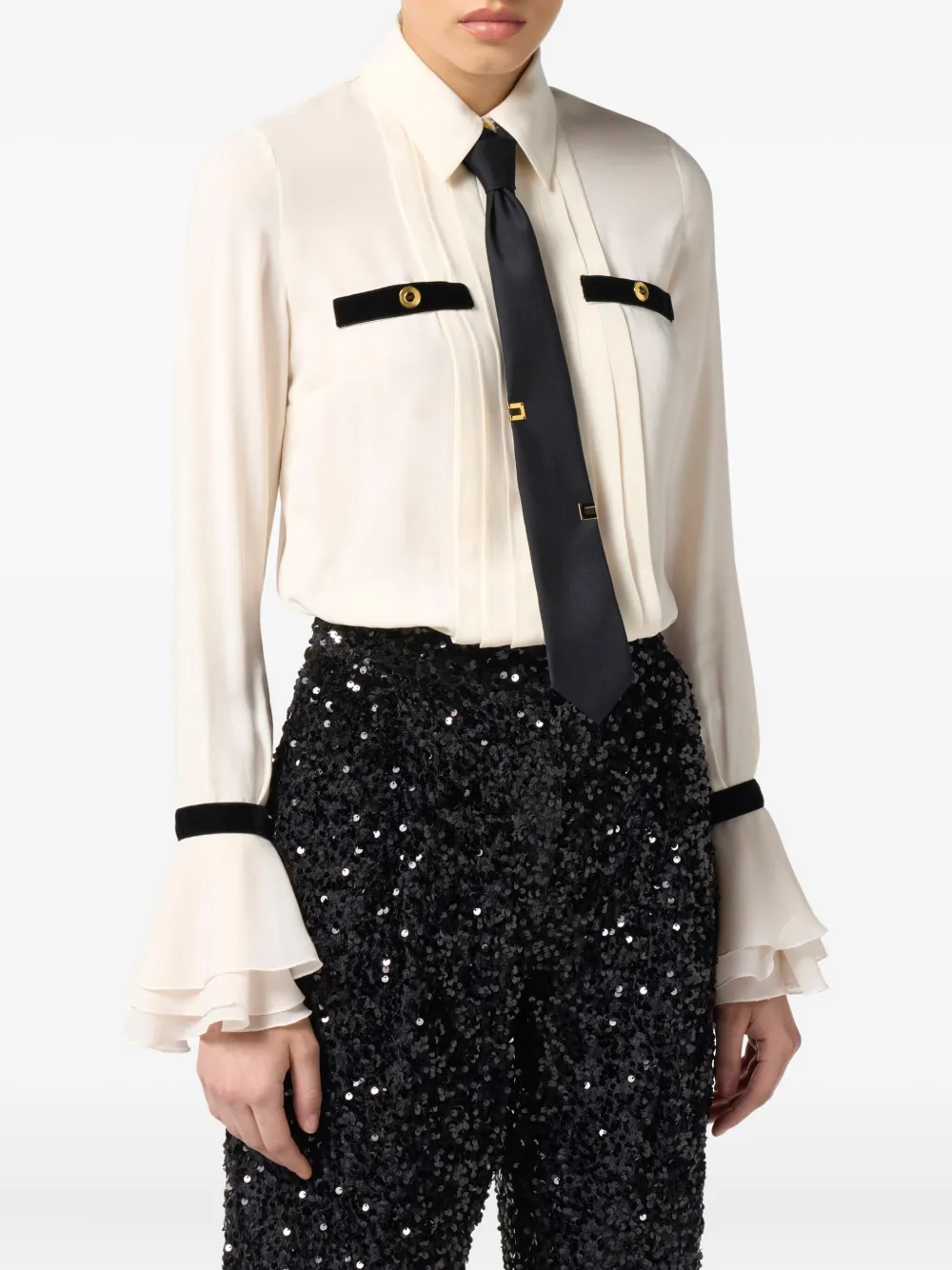 Elisabetta Franchi Sequin-embellished Tie-neck Playsuit In Multi