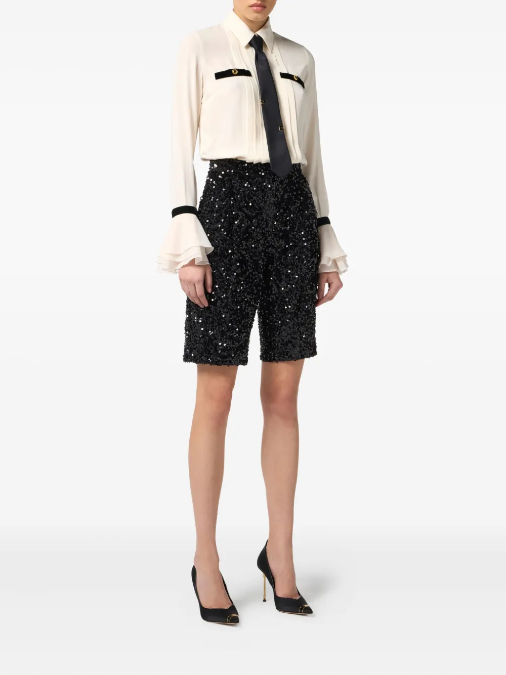 Elisabetta Franchi Sequin-embellished Tie-neck Playsuit In Multi