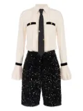 Elisabetta Franchi sequin-embellished tie-neck playsuit - White