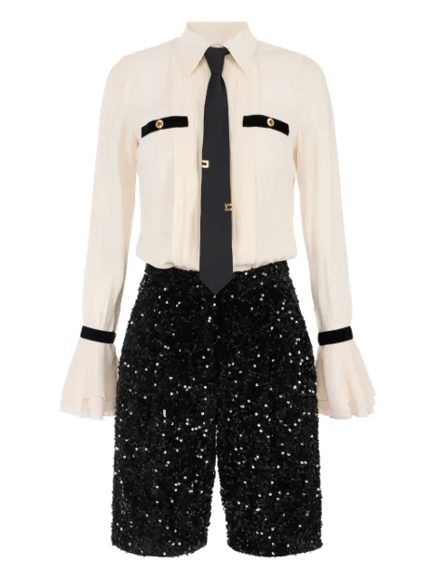 Elisabetta Franchi sequin-embellished tie-neck playsuit