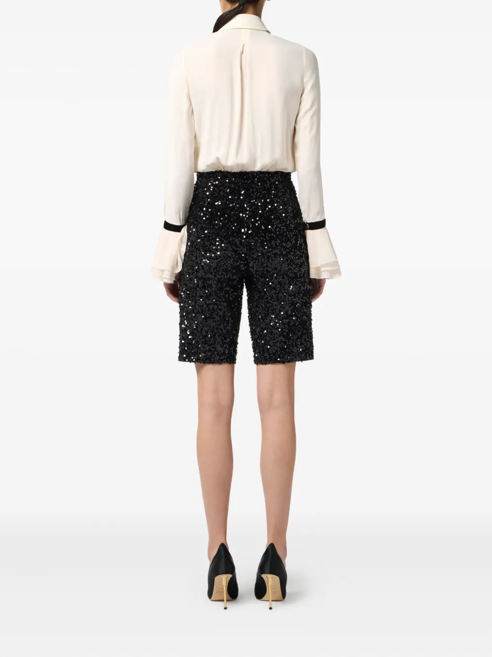 Elisabetta Franchi Sequin-embellished Tie-neck Playsuit In Multi
