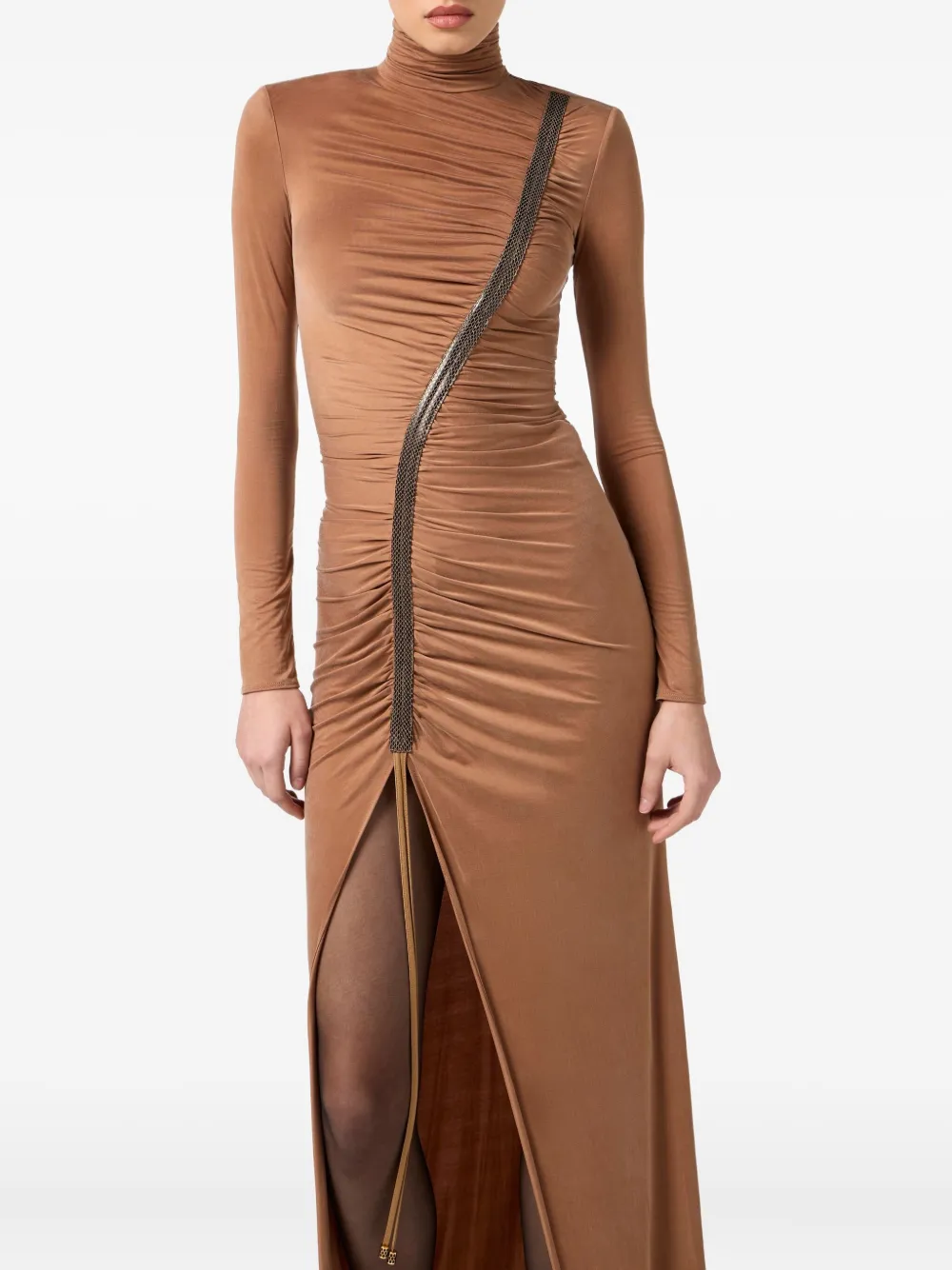 Elisabetta Franchi Maxi-jurk met hoge hals Bruin
