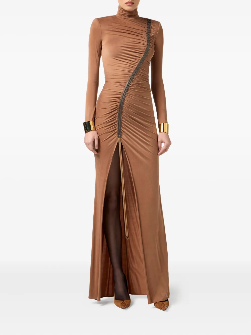 Elisabetta Franchi Maxi-jurk met hoge hals Bruin