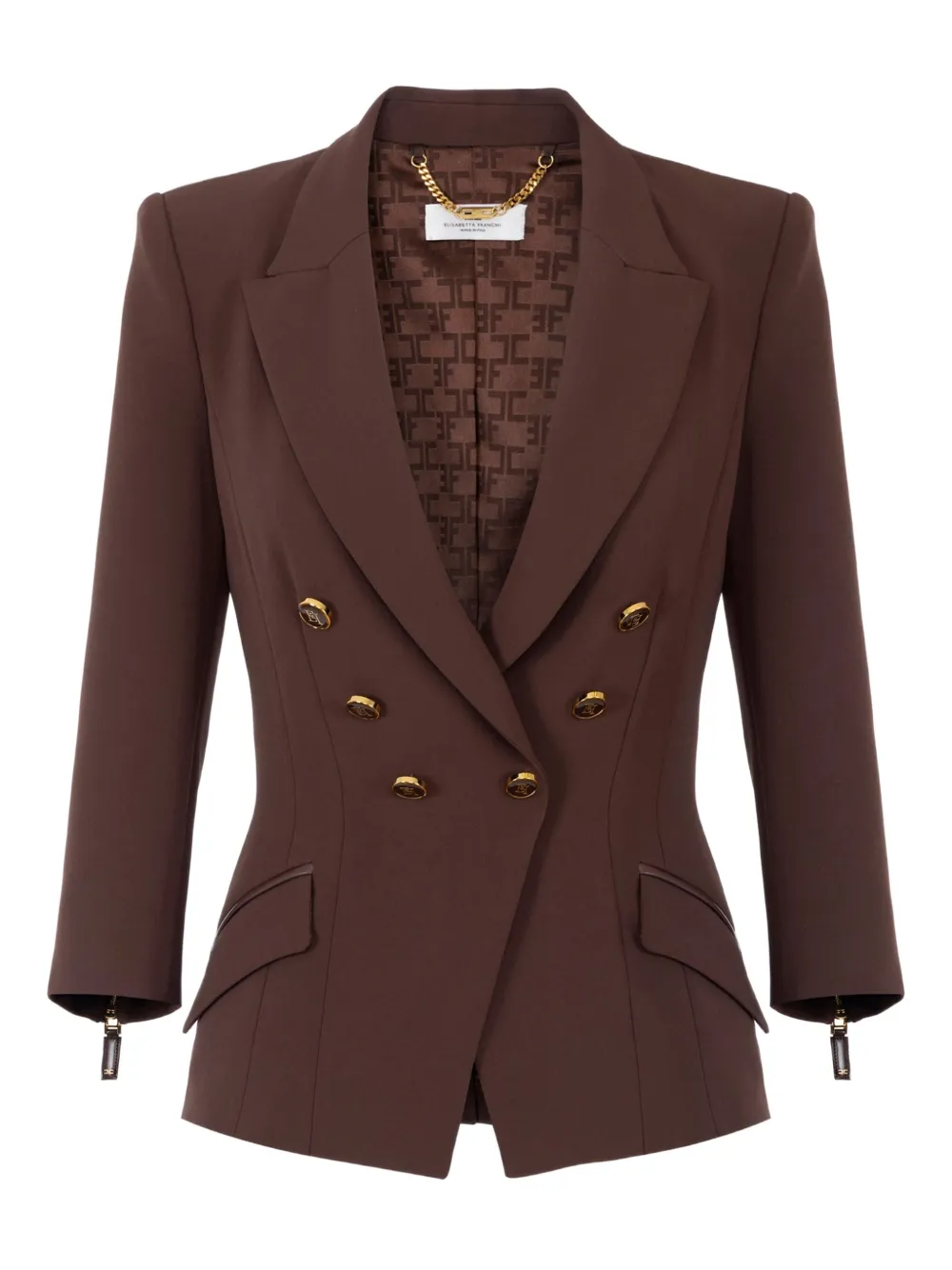Elisabetta Franchi Jack met dubbele rij knopen en gouden knopen Bruin