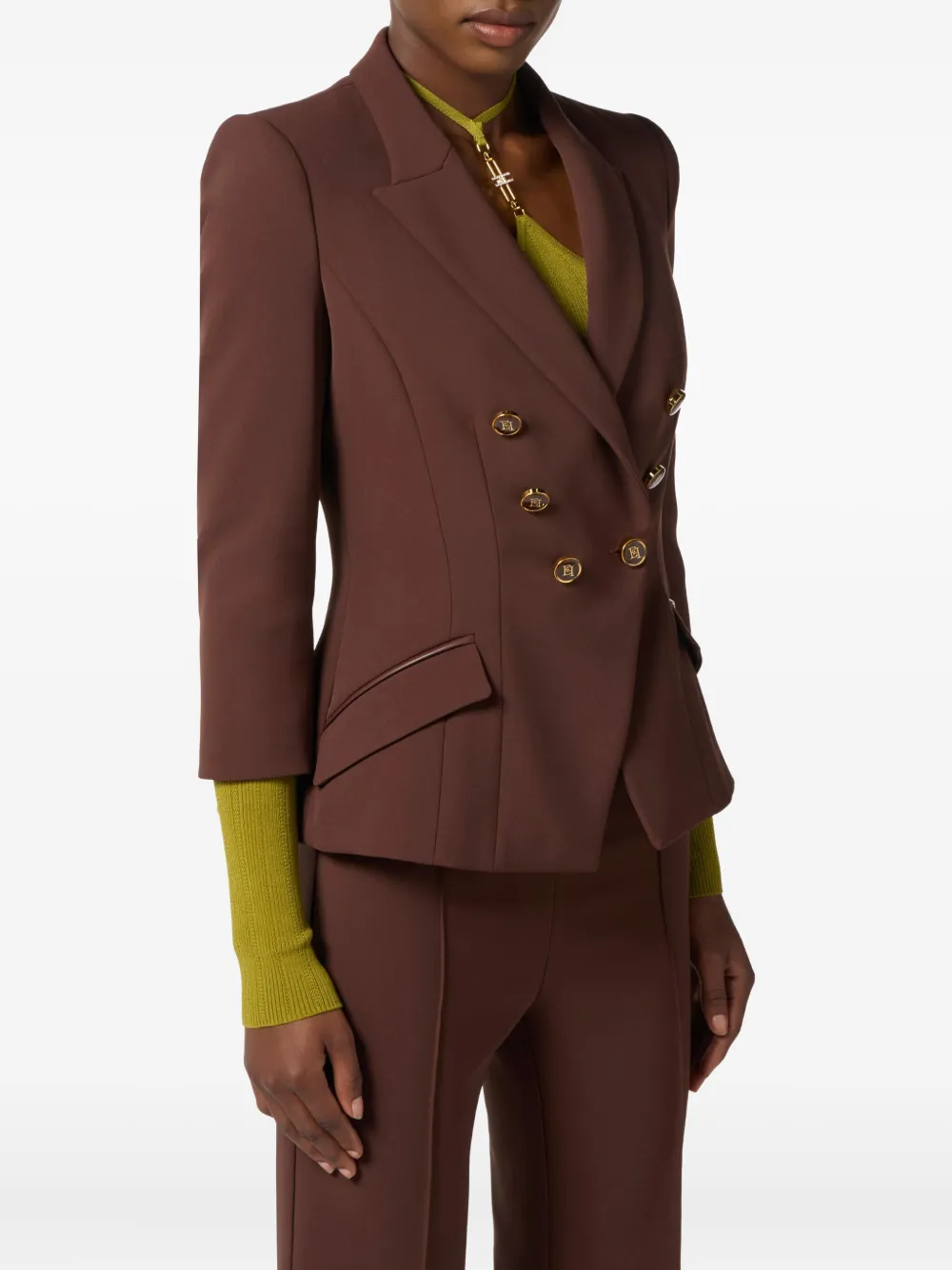 Elisabetta Franchi Jack met dubbele rij knopen en gouden knopen Bruin