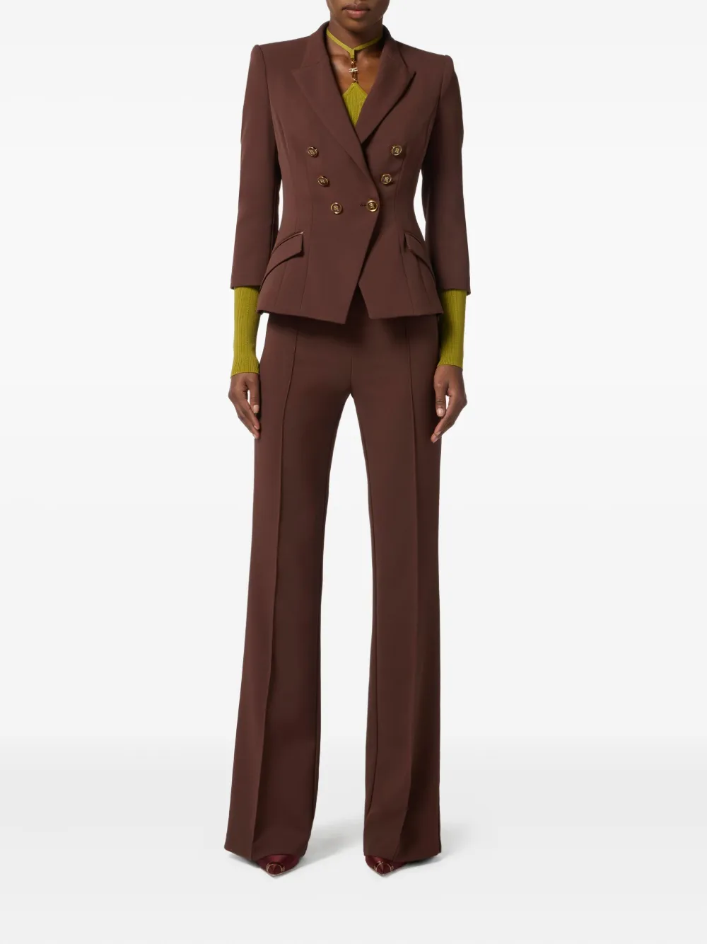Elisabetta Franchi Jack met dubbele rij knopen en gouden knopen Bruin