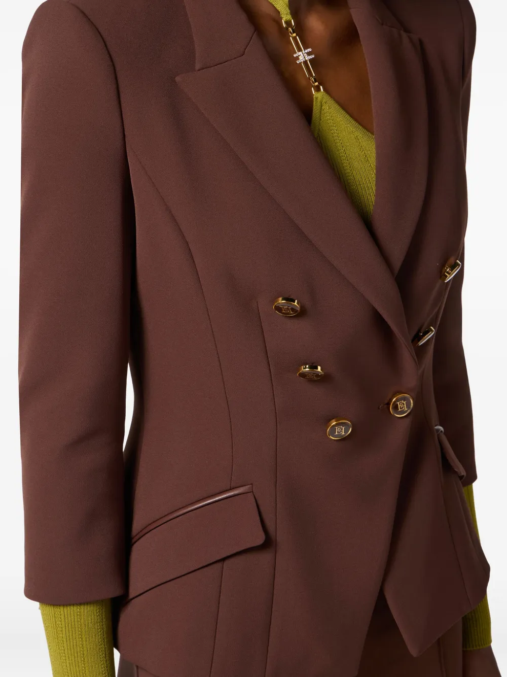 Elisabetta Franchi Jack met dubbele rij knopen en gouden knopen Bruin