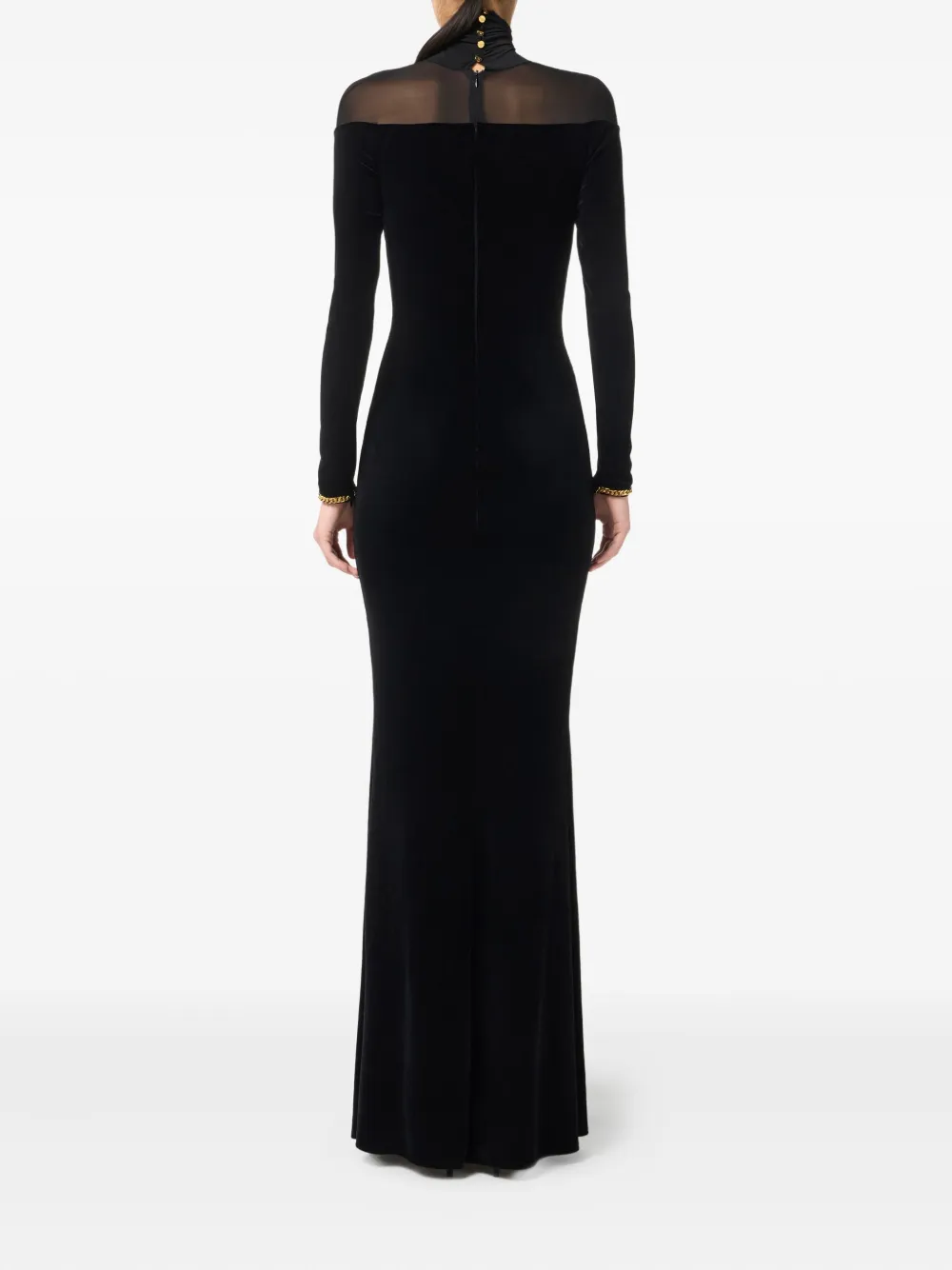 Elisabetta Franchi Fluwelen maxi-jurk met mesh Zwart