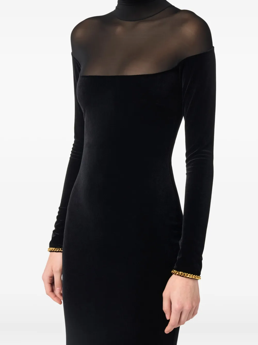 Elisabetta Franchi Fluwelen maxi-jurk met mesh Zwart