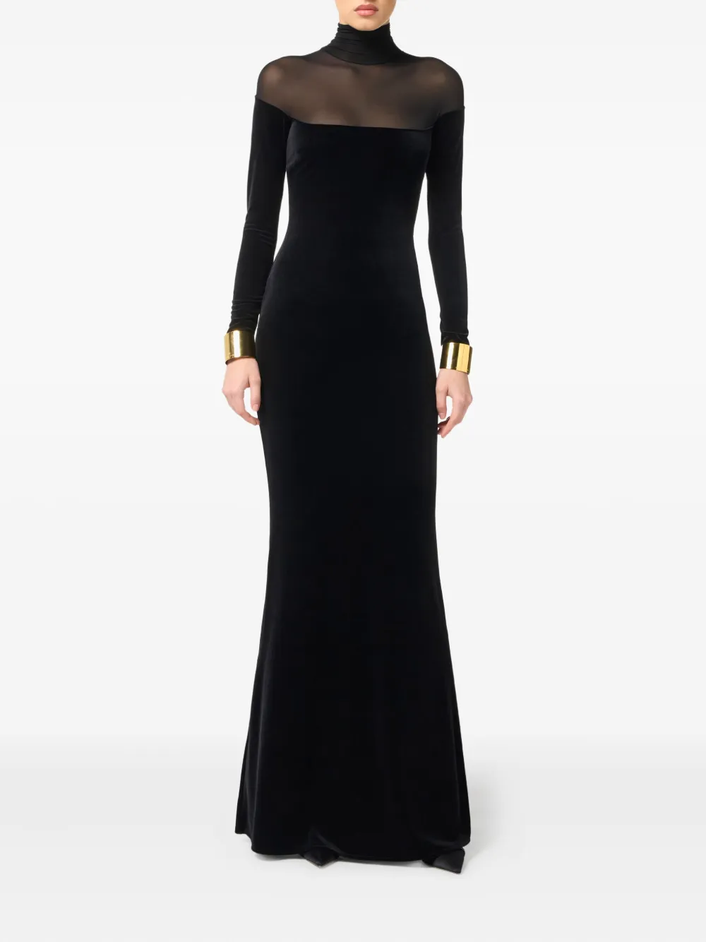 Elisabetta Franchi Fluwelen maxi-jurk met mesh Zwart