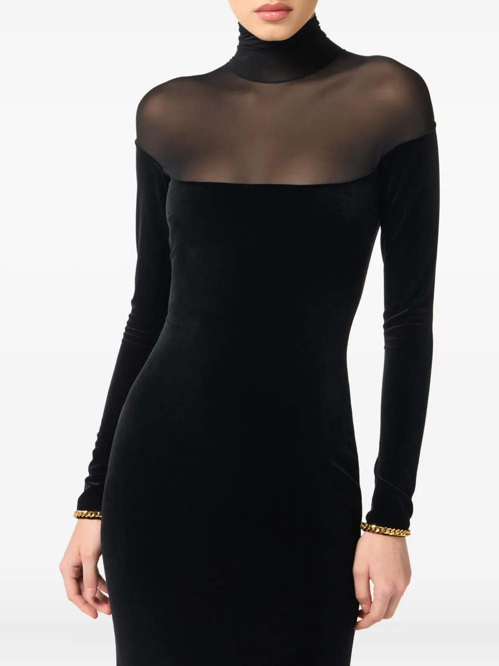 Elisabetta Franchi Fluwelen maxi-jurk met mesh Zwart