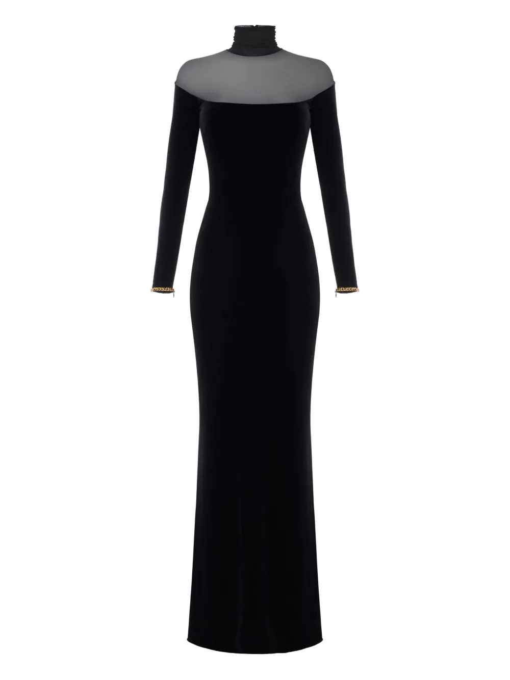 Elisabetta Franchi Fluwelen maxi-jurk met mesh Zwart