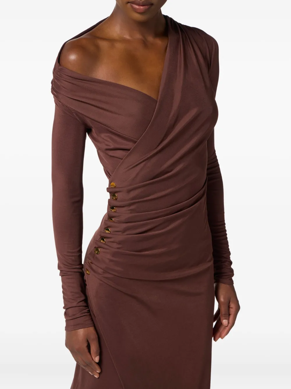 Elisabetta Franchi Gedrapeerde midi-jurk Bruin