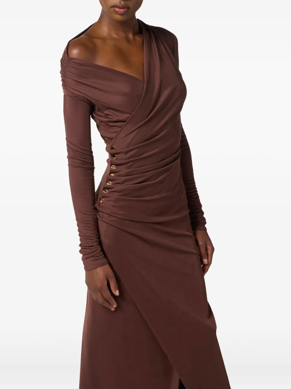 Elisabetta Franchi Gedrapeerde midi-jurk Bruin