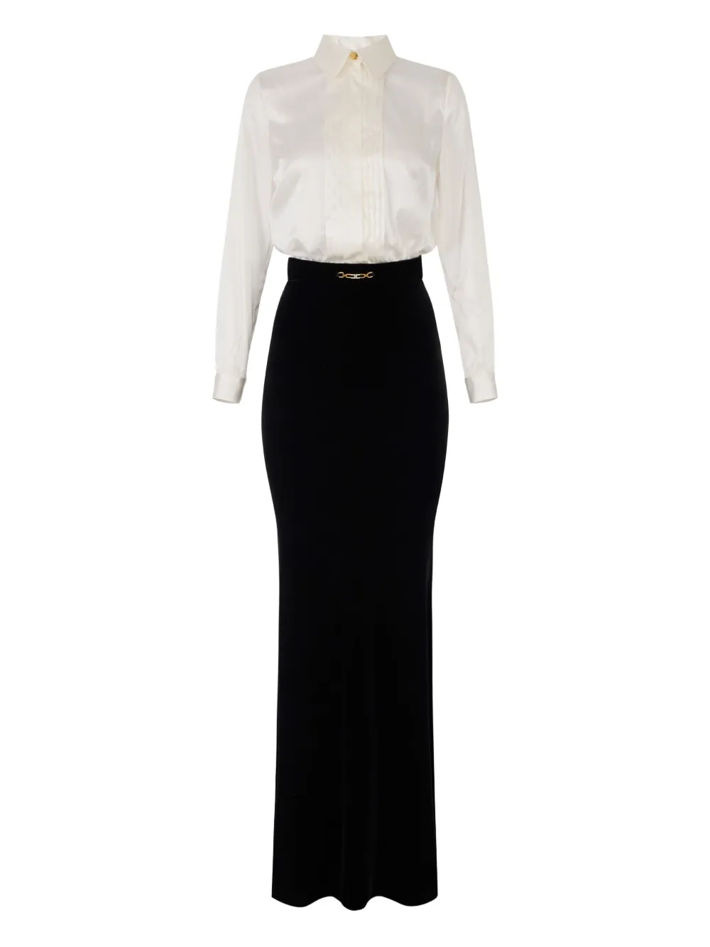 Elisabetta Franchi Maxi-jurk met geplooide voorkant Beige