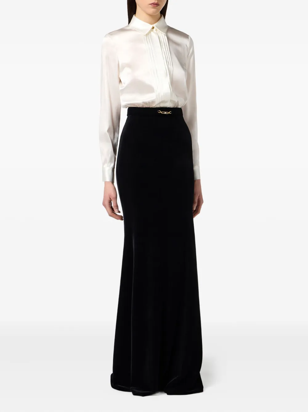 Elisabetta Franchi Maxi-jurk met geplooide voorkant Beige