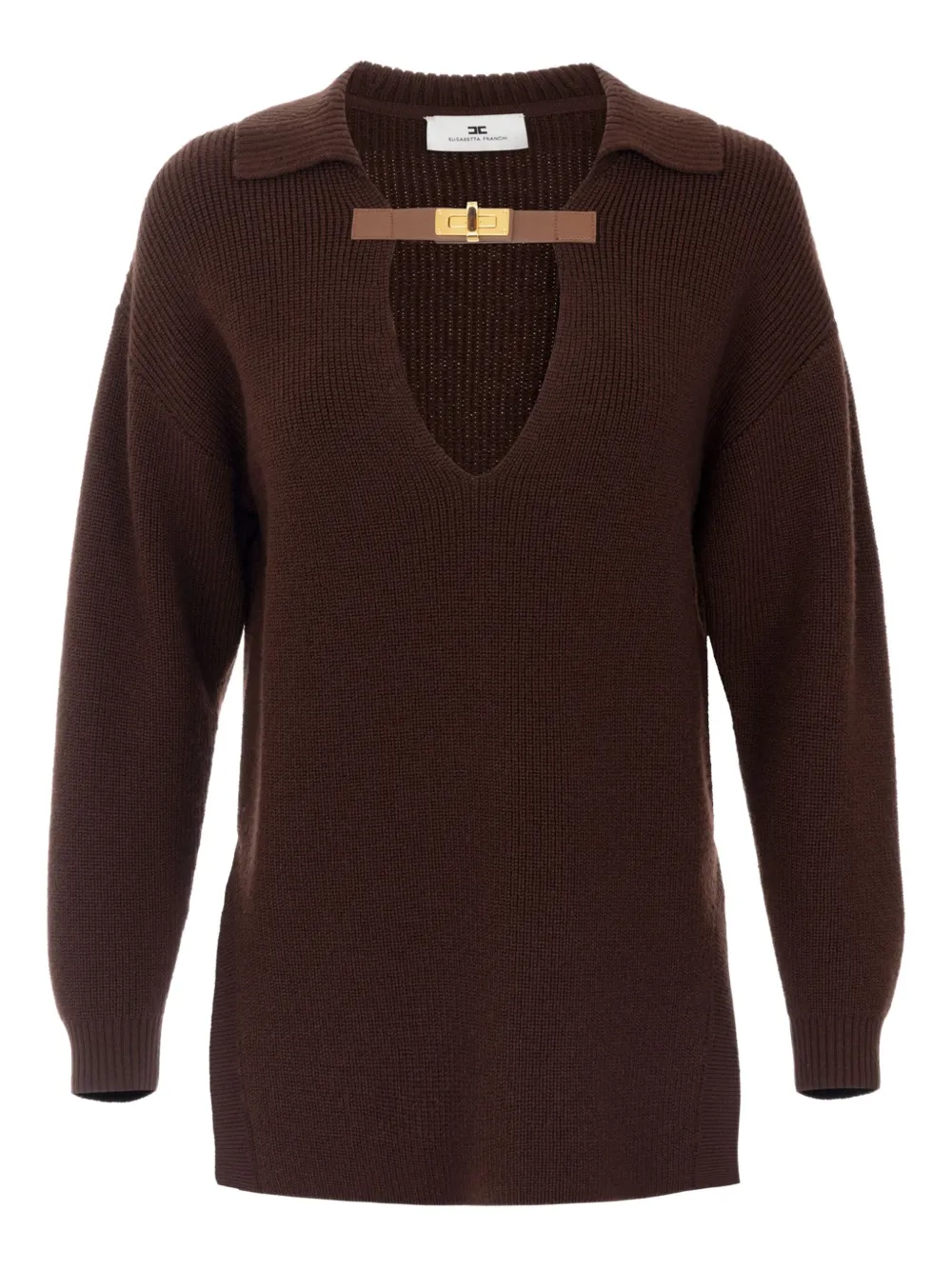 Elisabetta Franchi buckle-detail polo-collar sweater Bruin
