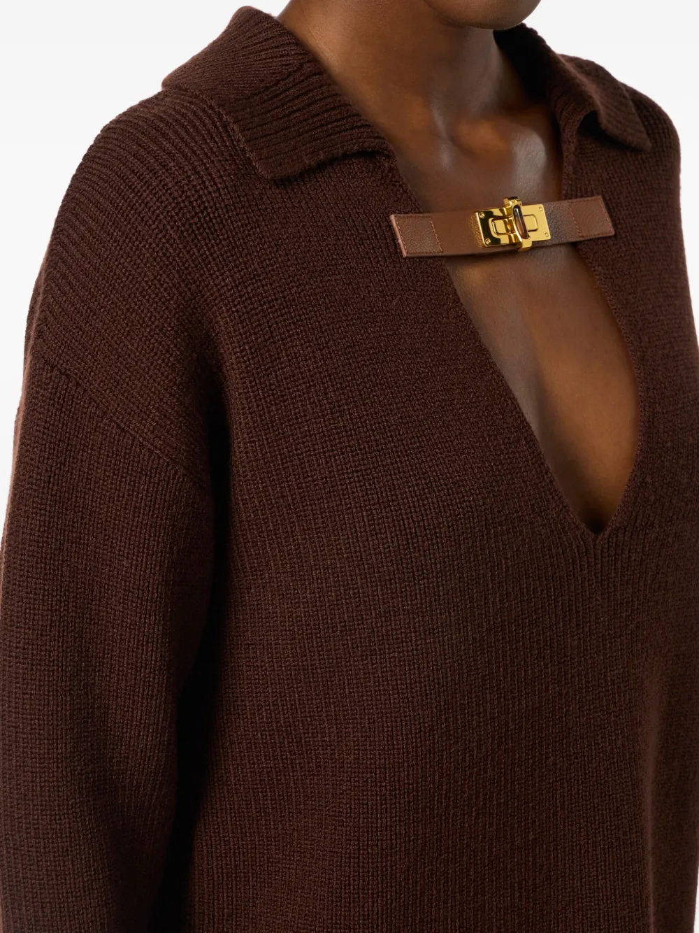 Elisabetta Franchi buckle-detail polo-collar sweater Bruin