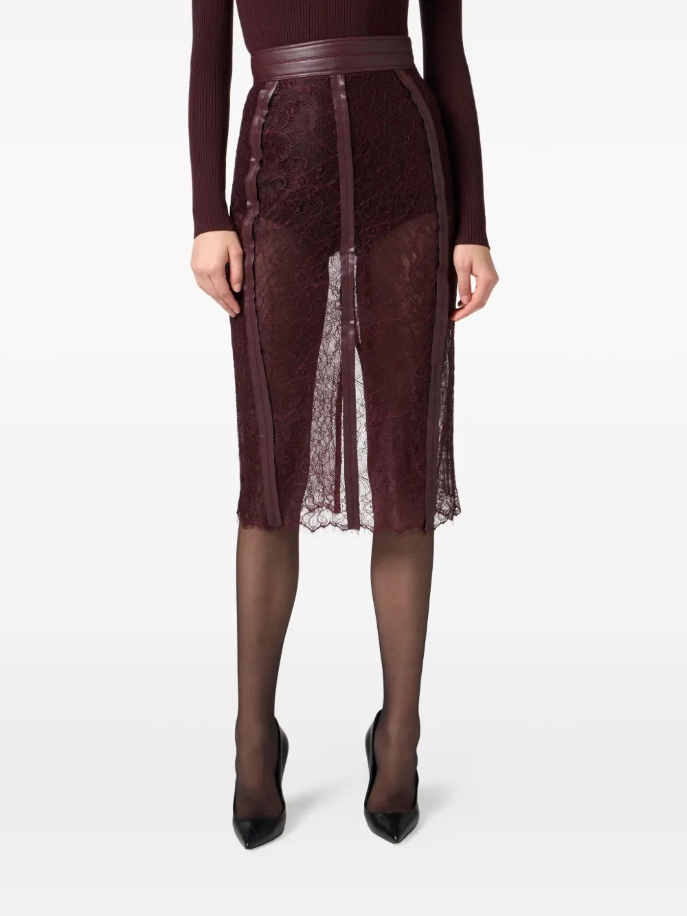 Elisabetta Franchi Lace-contrast Midi Skirt In Red