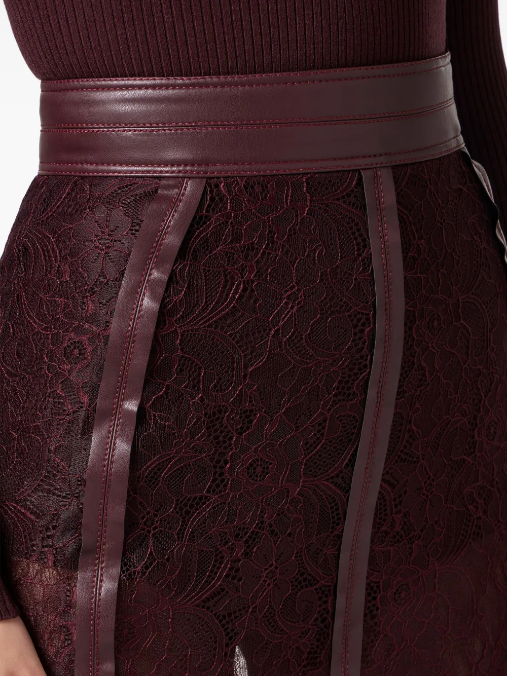 Elisabetta Franchi Lace-contrast Midi Skirt In Red