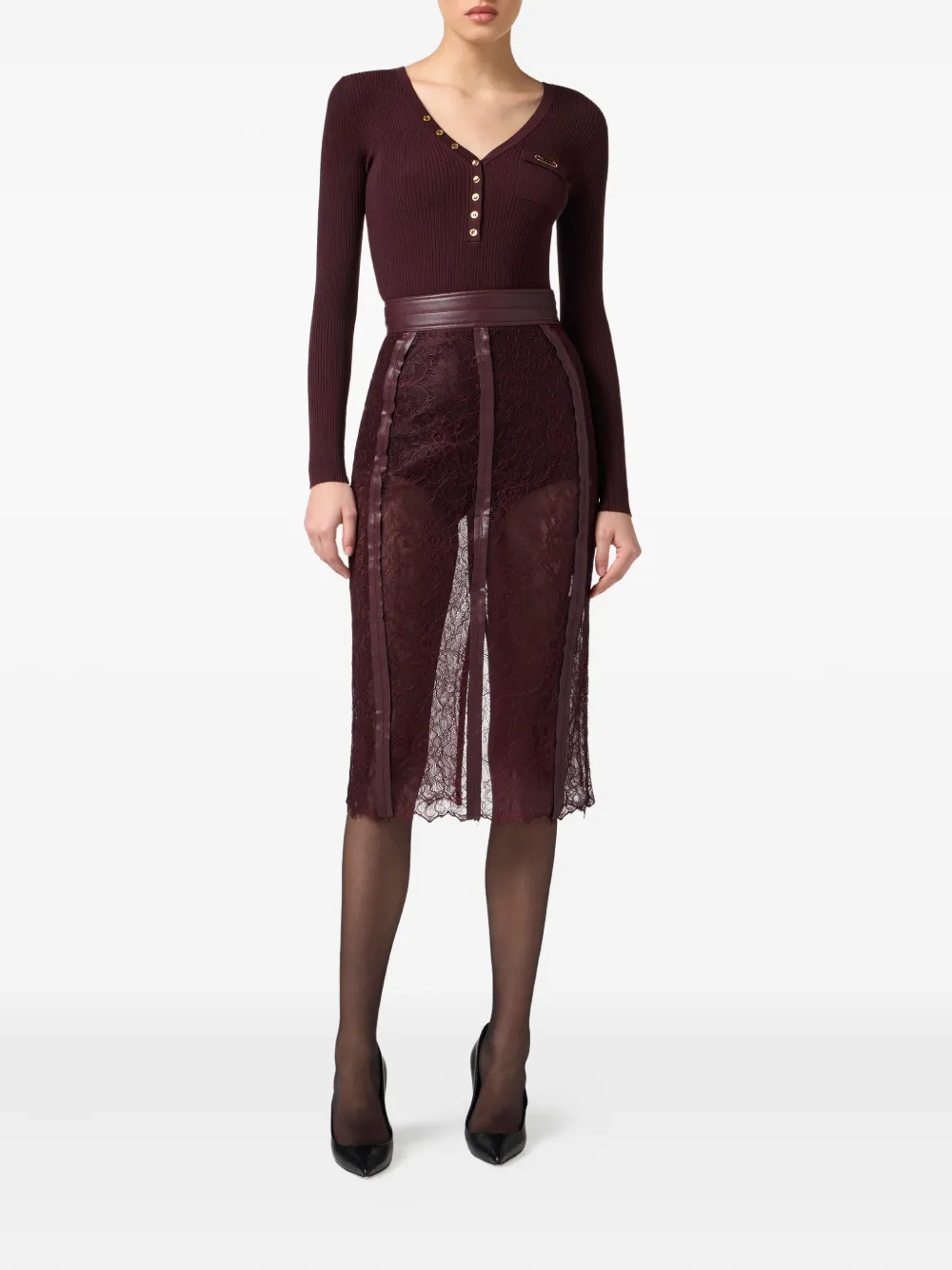 Elisabetta Franchi lace-contrast midi skirt | Pencil Skirts | Image 2