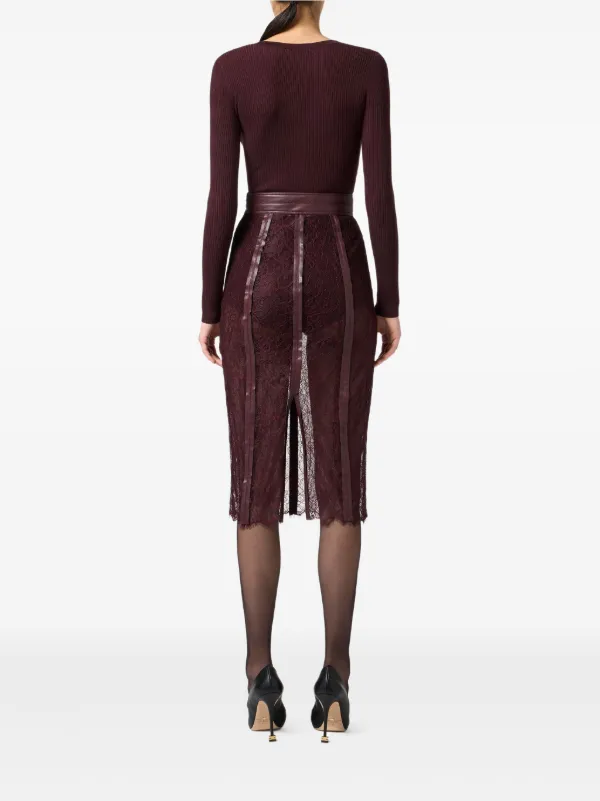 Elisabetta Franchi lace-contrast Midi Skirt | Red | FARFETCH Elisabetta Franchi lace-contrast Midi Skirt | Red | FARFETCH