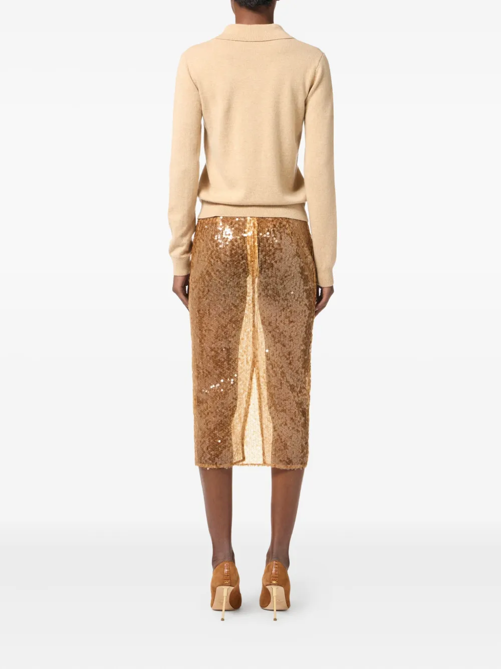 Elisabetta Franchi Midi-rok met pailletten Beige