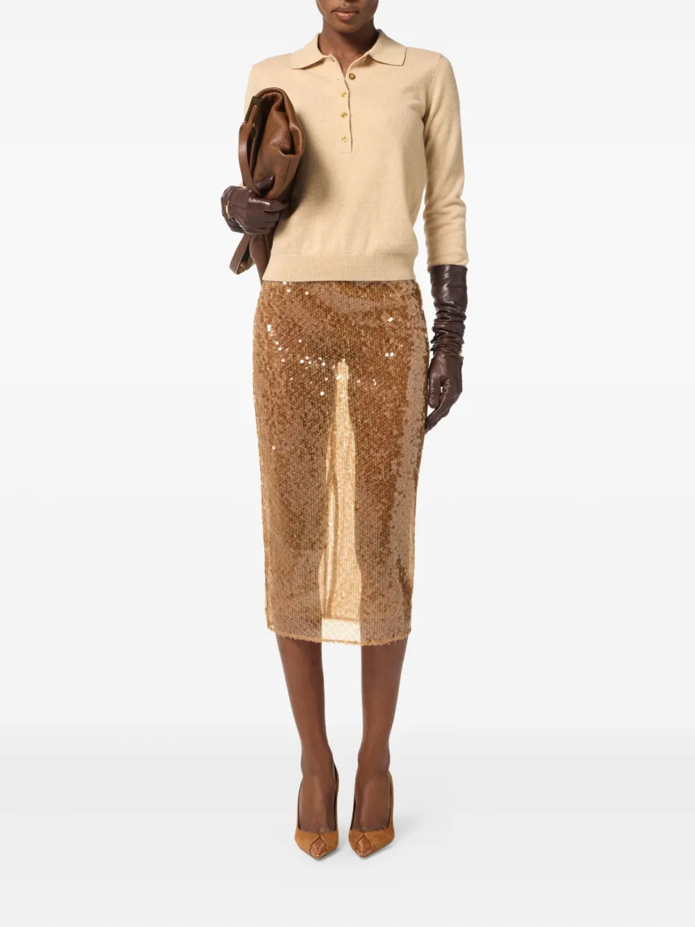 Elisabetta Franchi Midi-rok met pailletten Beige