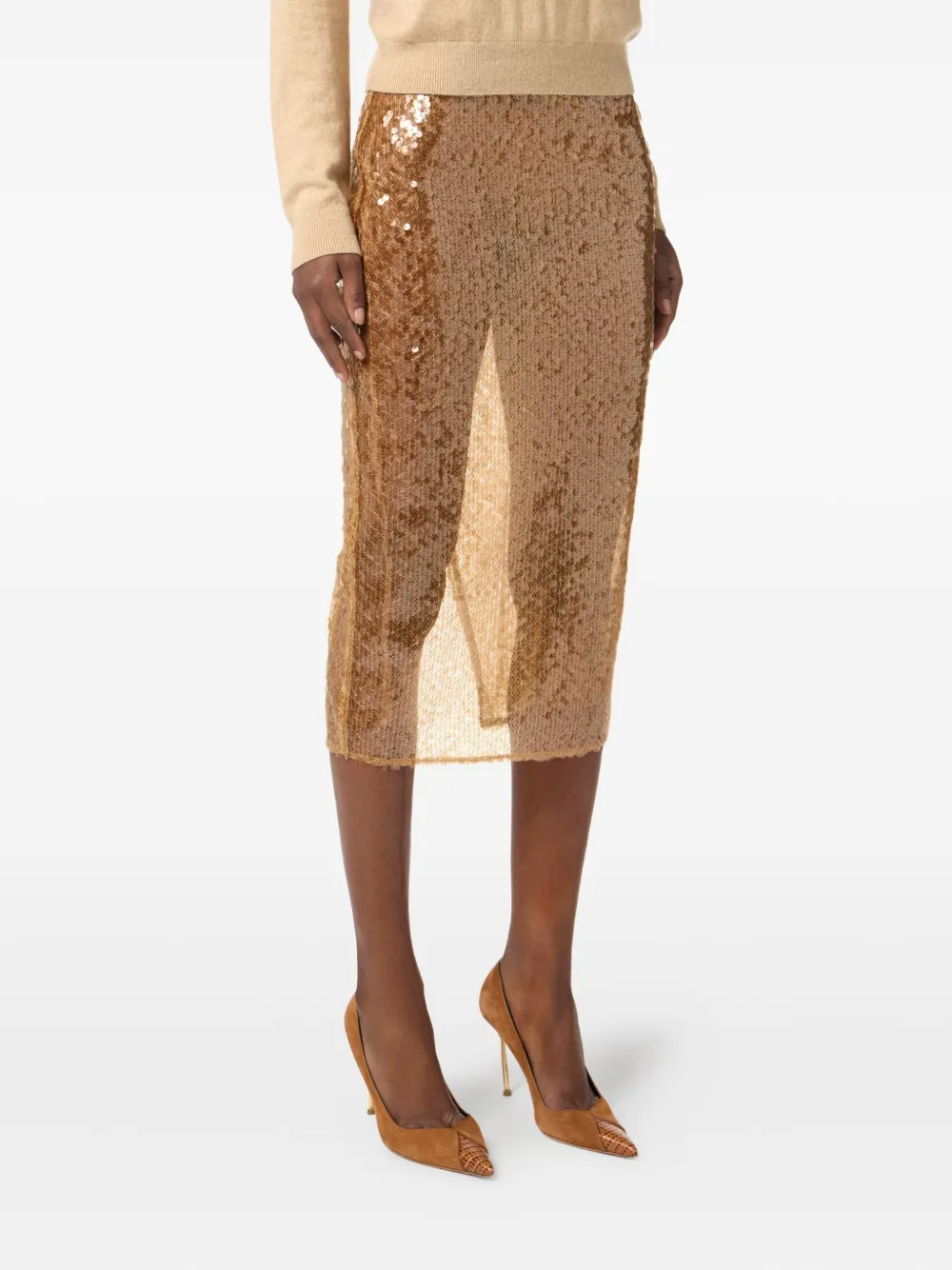 Elisabetta Franchi Midi-rok met pailletten Beige