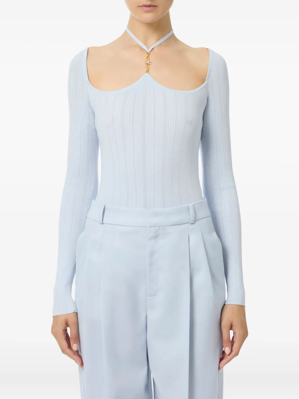 Elisabetta Franchi Ribbed Bodysuit In Blue