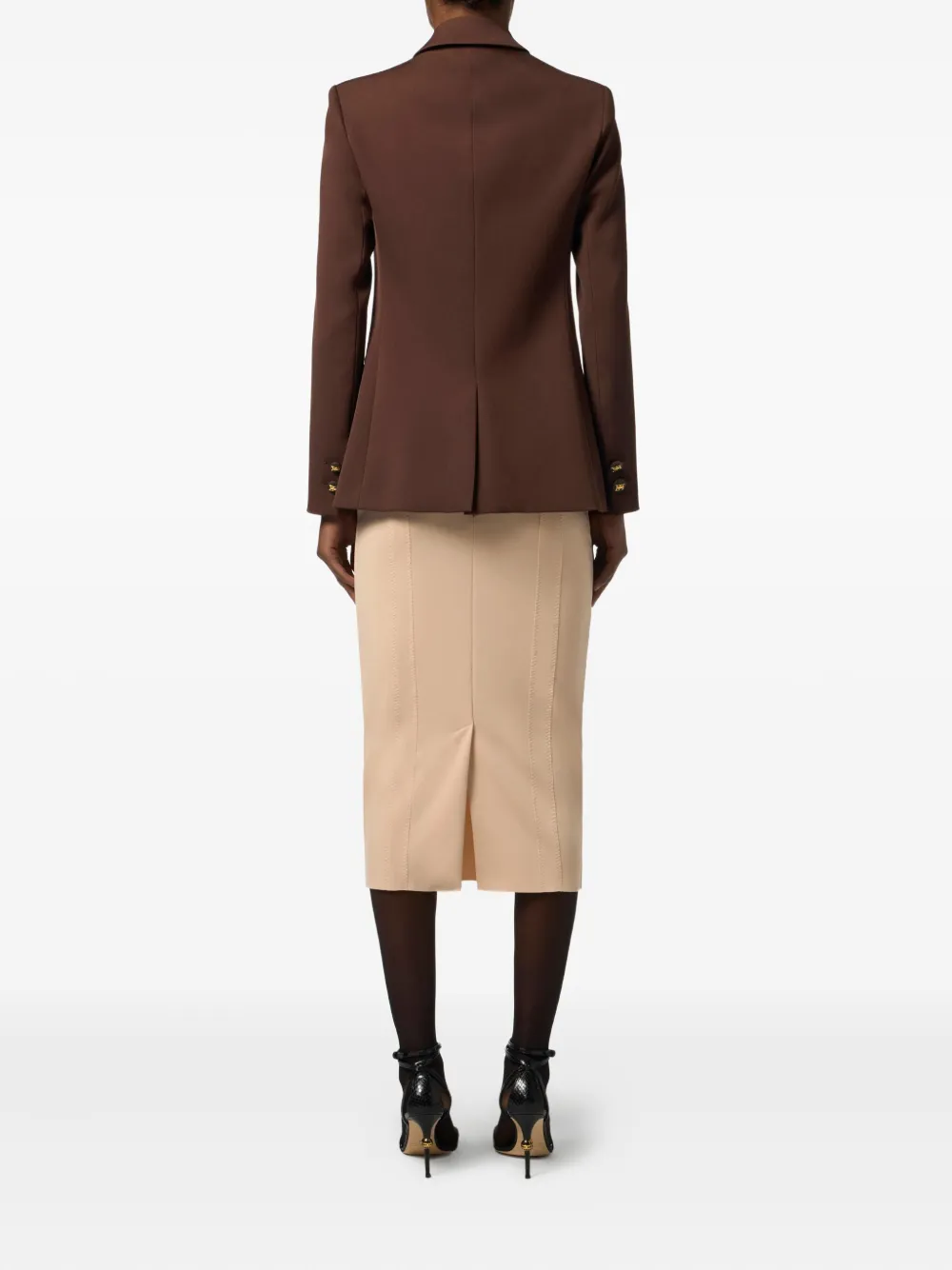 Elisabetta Franchi Single-button Gabardine Blazer In Brown