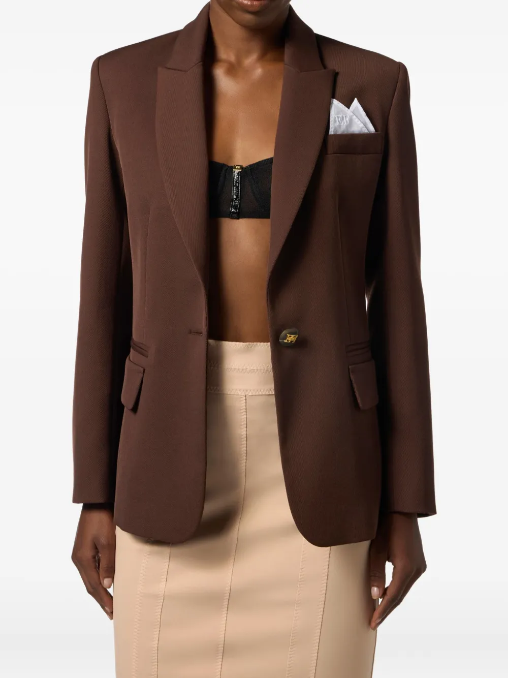 Elisabetta Franchi Single-button Gabardine Blazer In Brown