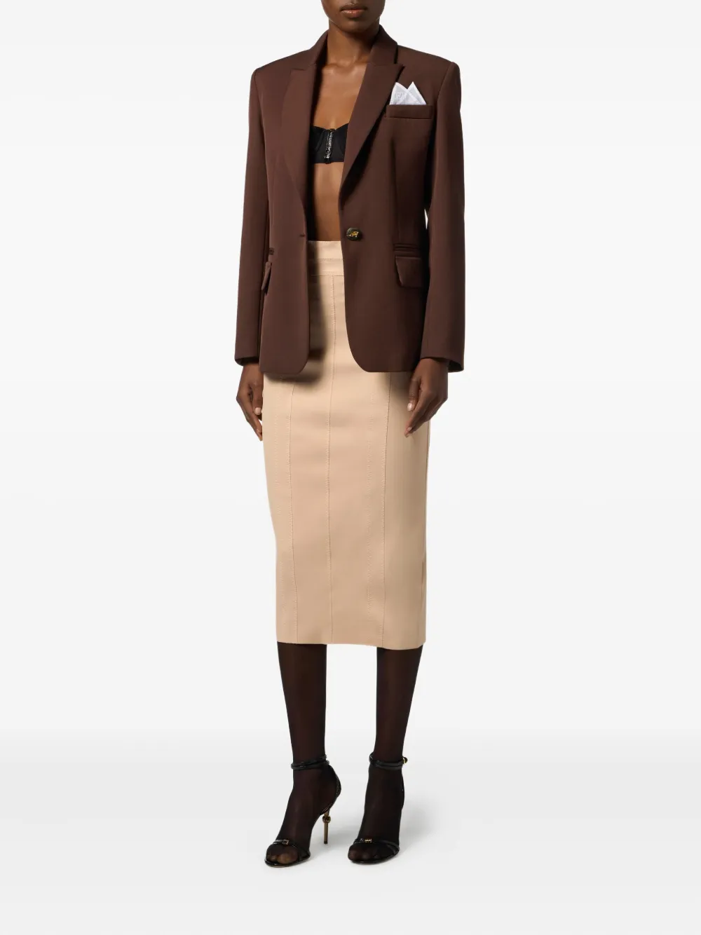Elisabetta Franchi Single-button Gabardine Blazer In Brown