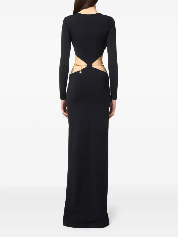 Elisabetta Franchi Cut-out Long-sleeve Gown - Black