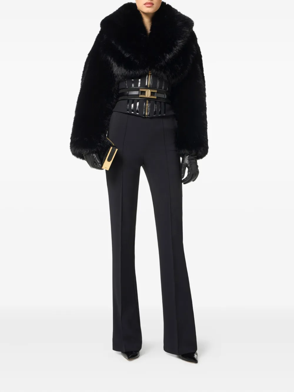 Elisabetta Franchi Korset jack met bont-effect Zwart