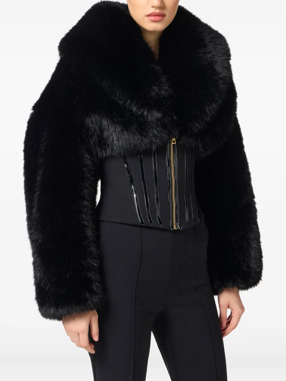 Elisabetta Franchi Korset jack met bont-effect Zwart