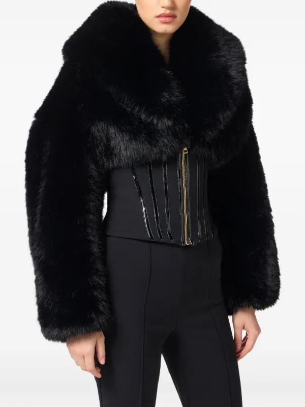 ジャケット・アウター ELISABETTA FRANCHI Elisabetta Franchi fur-effect Corset Jacket | Black