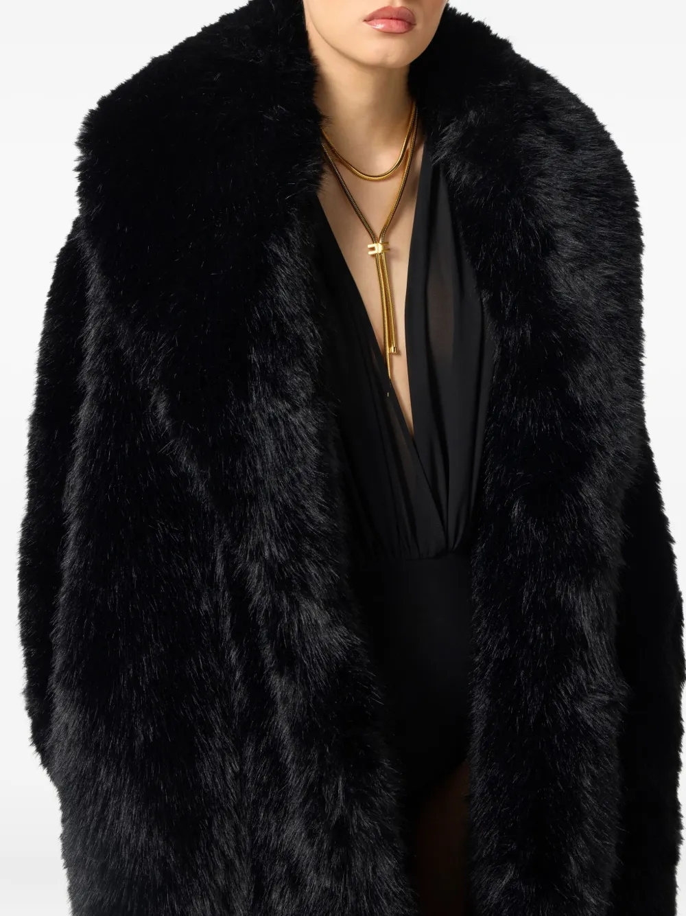 Elisabetta Franchi Faux-fur Coat In Black