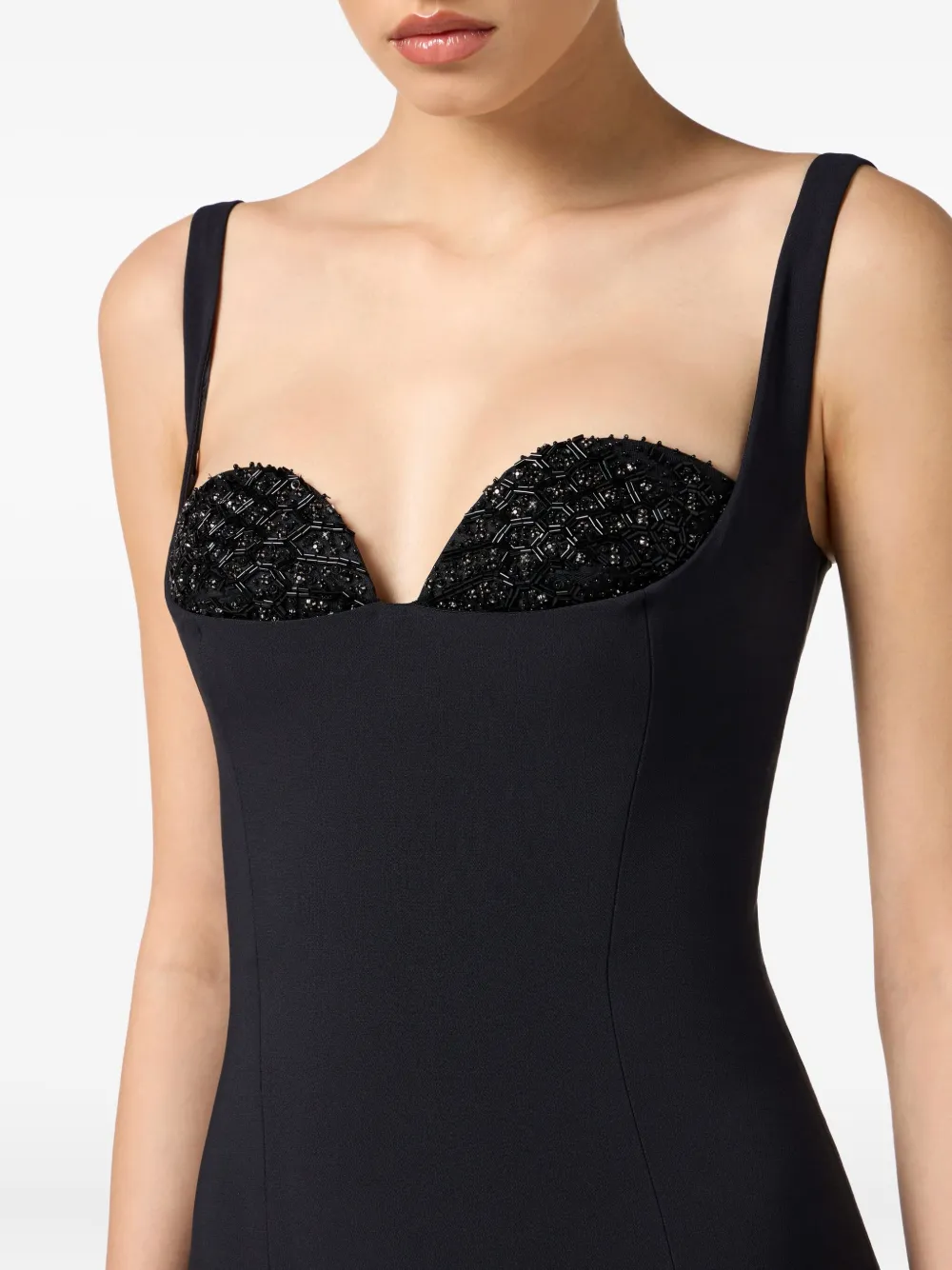 Elisabetta Franchi Bead-embellished Crêpe Midi Dress In Black