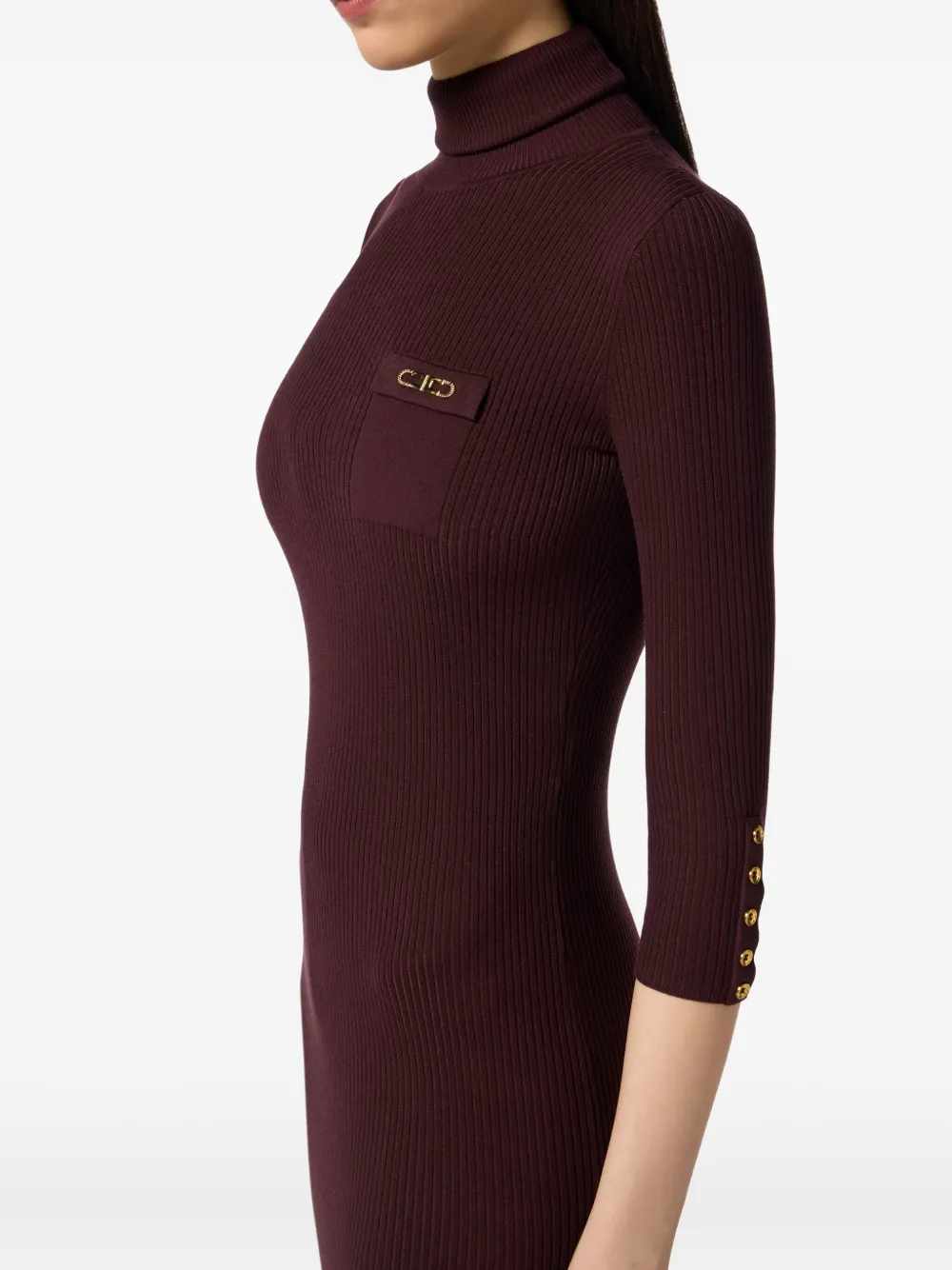 Elisabetta Franchi high-neck ribbed-knit dress Paars