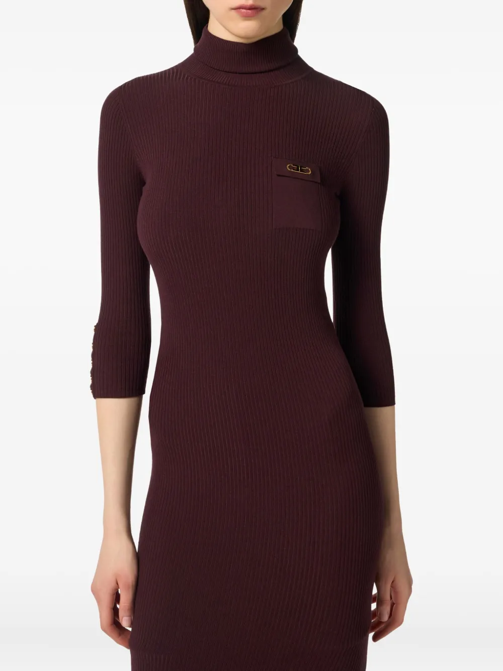 Elisabetta Franchi high-neck ribbed-knit dress Paars