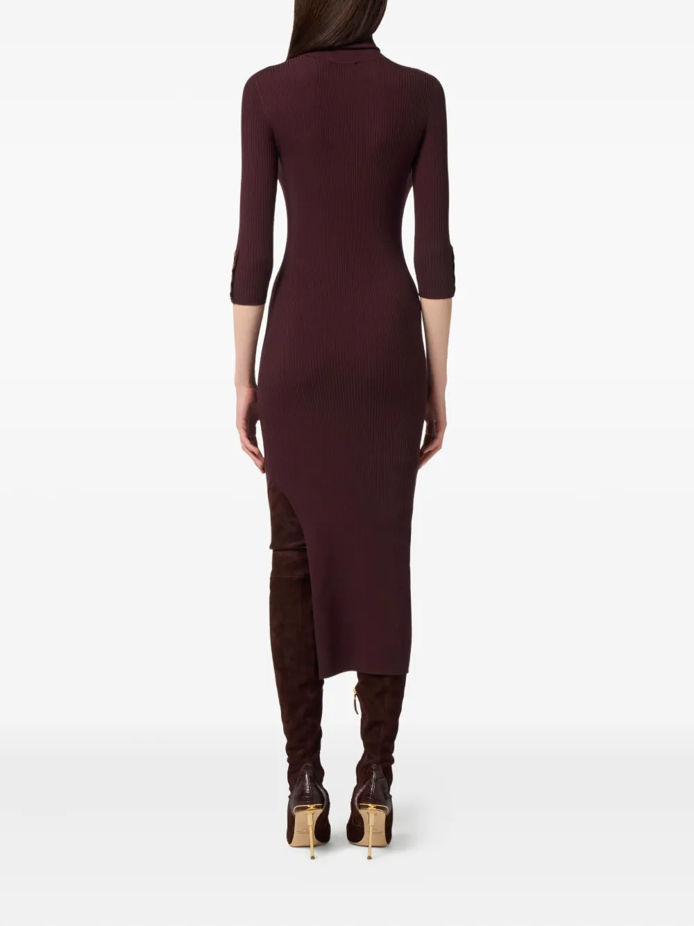 Elisabetta Franchi high-neck ribbed-knit dress Paars