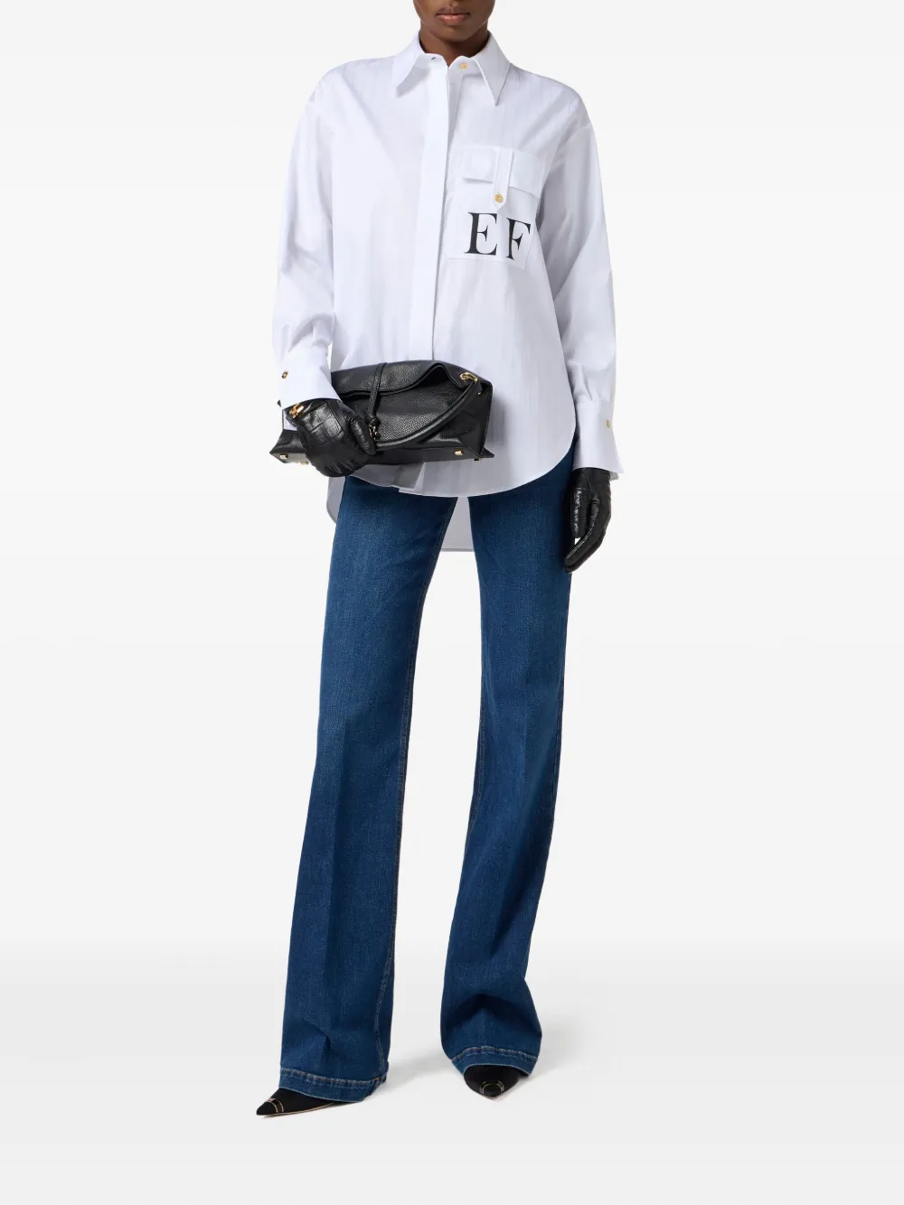 Elisabetta Franchi logo-print button-up shirt - Wit