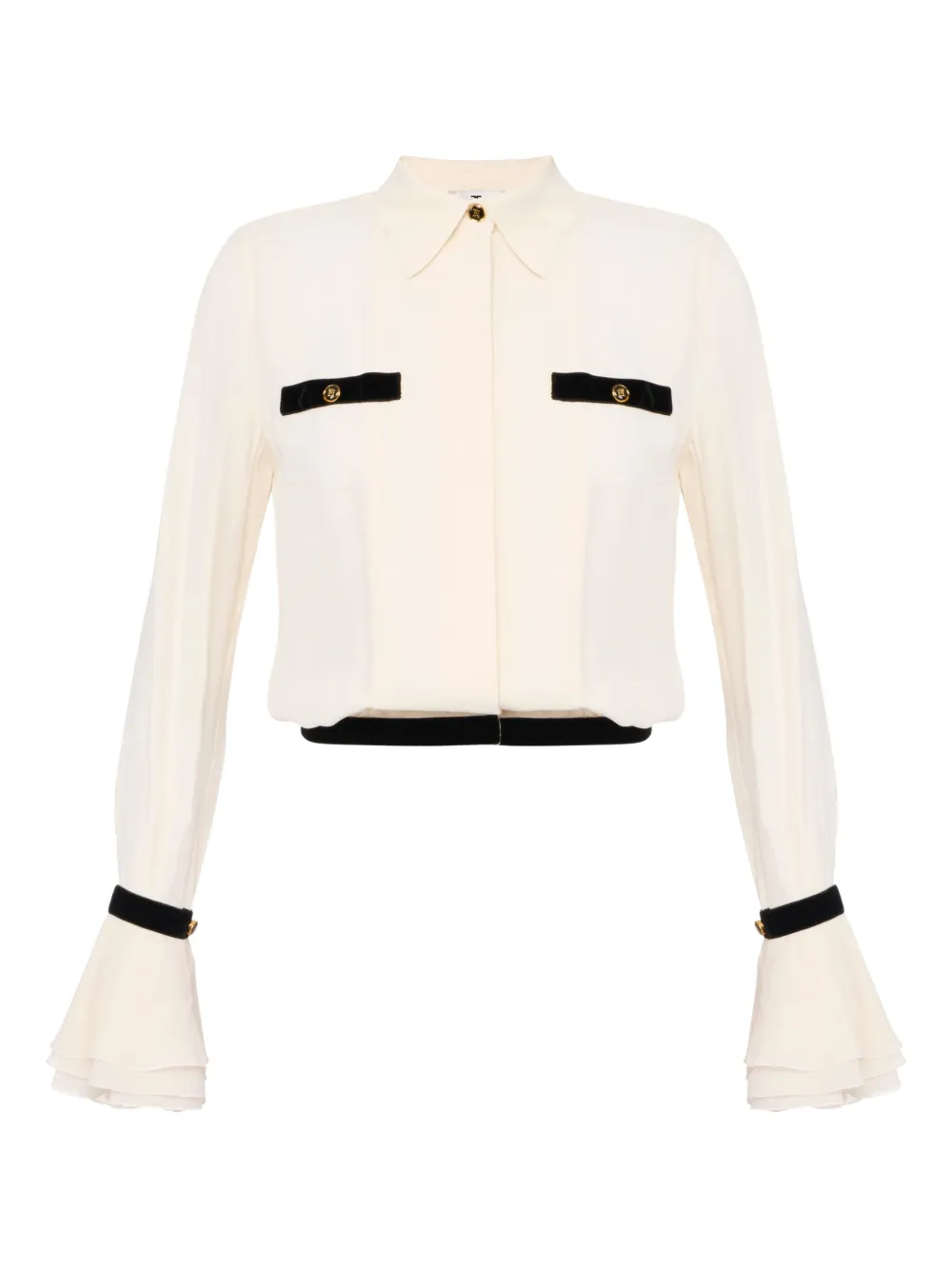 Elisabetta Franchi jewelled-button ruffled-cuff shirt | Neutrals | Image 1