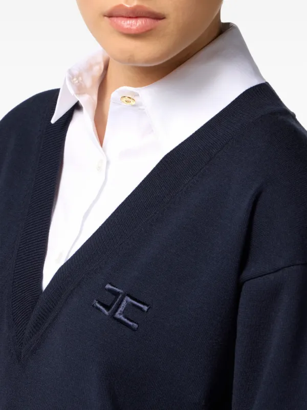 ERISABETTA FRANCHI ミニワンピース ドレス Vネック エリザベッタ フランキ ミニドレス ニット V ネック 長袖 ロゴ