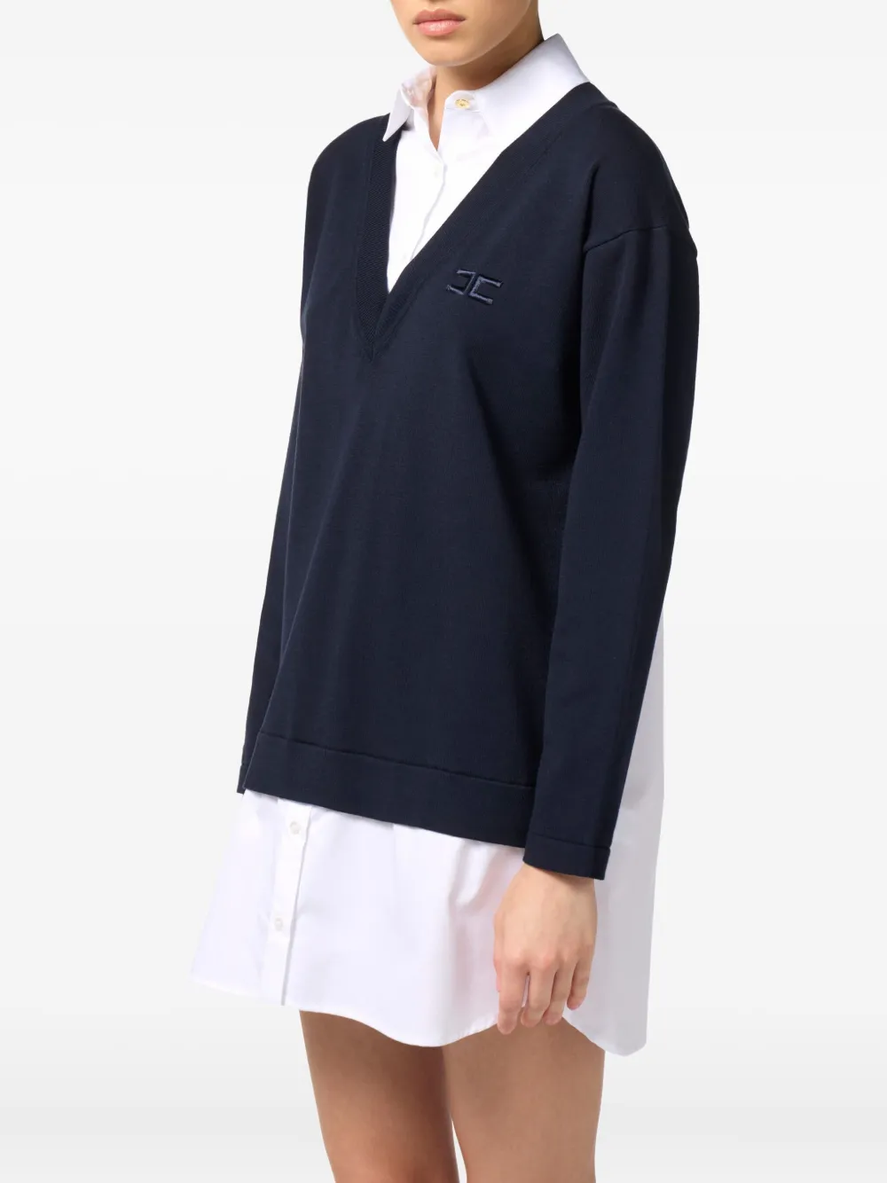 Elisabetta Franchi Popeline mini-jurk met V-hals Zwart