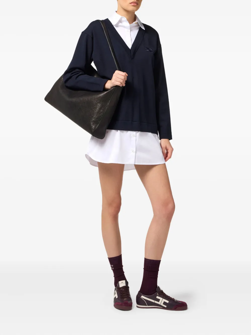 Elisabetta Franchi Popeline mini-jurk met V-hals Zwart