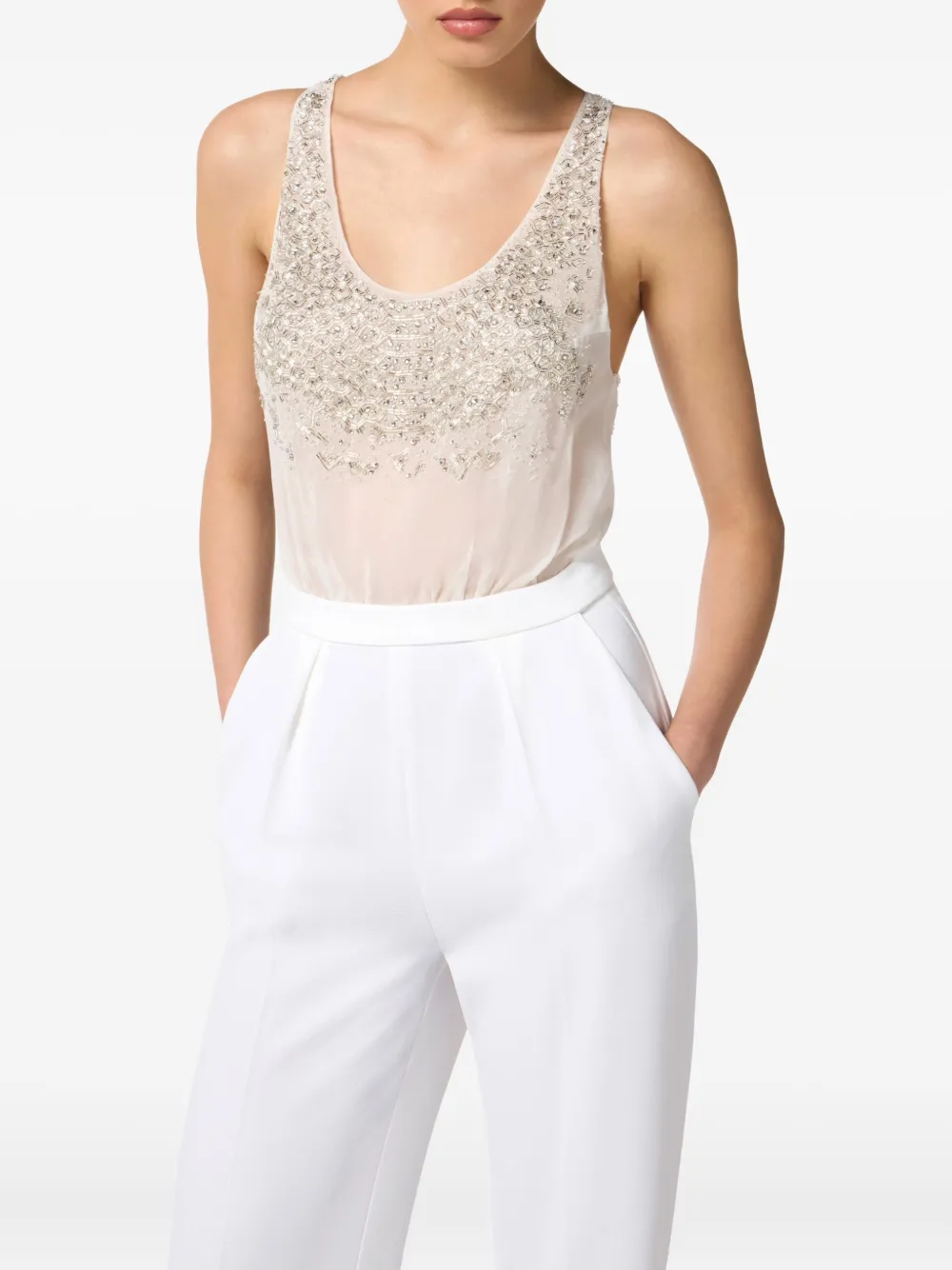 Elisabetta Franchi Crystal-embellished Jumpsuit In White
