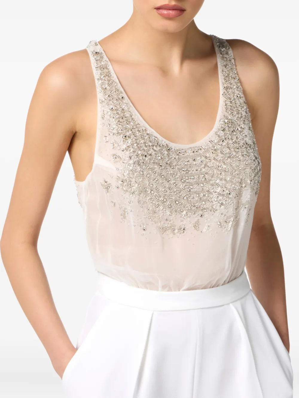 Elisabetta Franchi Crystal-embellished Jumpsuit In White